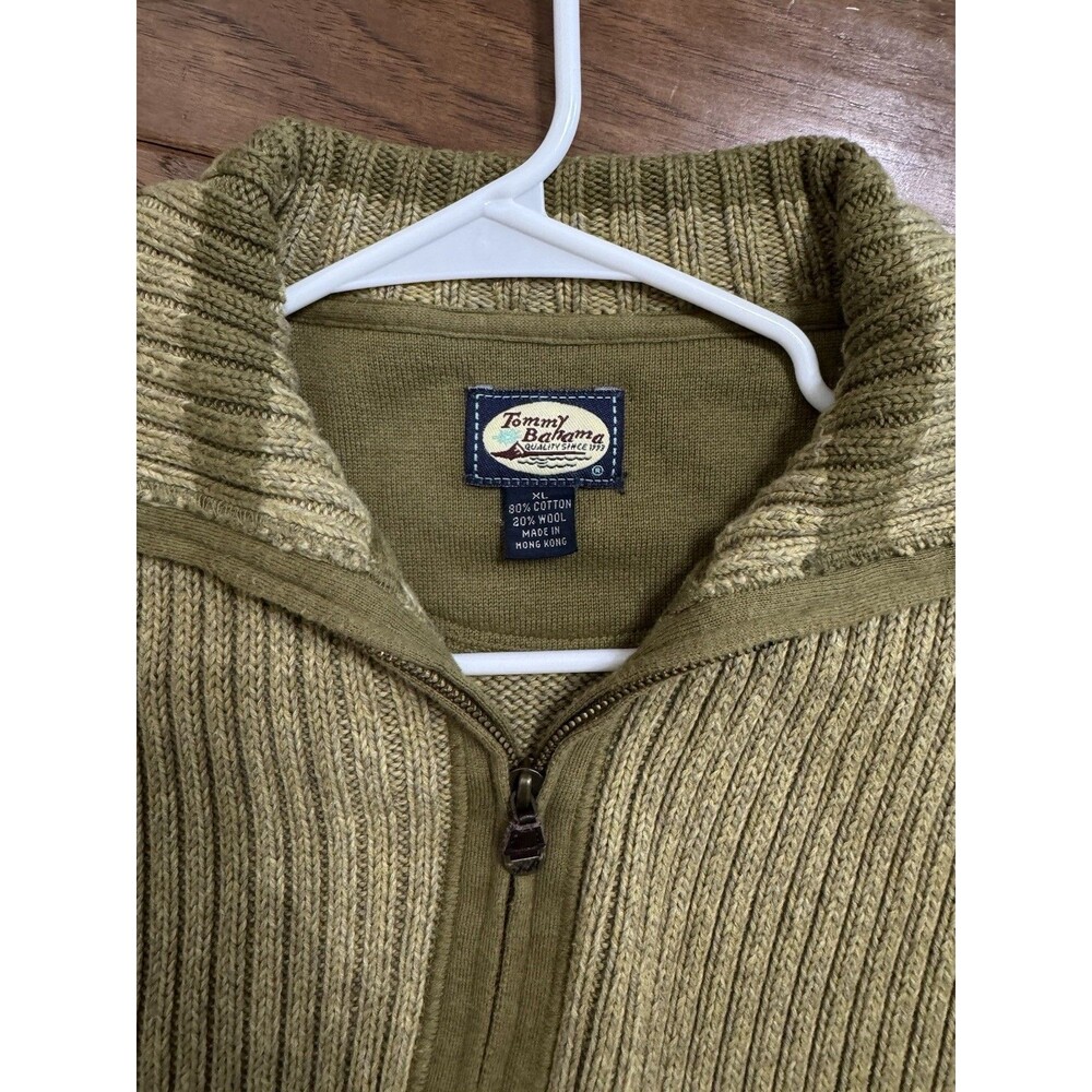 Shabby Chic Tommy Bahama XL Half Zip Fisherman’s Sweater Cotton Wool Blend Heavy - Picture 3 of 6